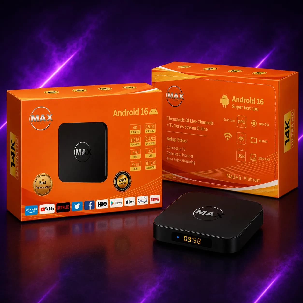 MAX Android 16 TV Box — 14K Ultra HD — IPTV box available in Dubai, UAE